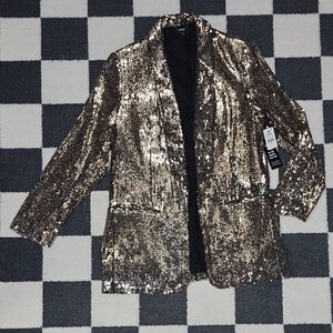 NWT Express Metallic Gold Sequin Blazer Sz Medium